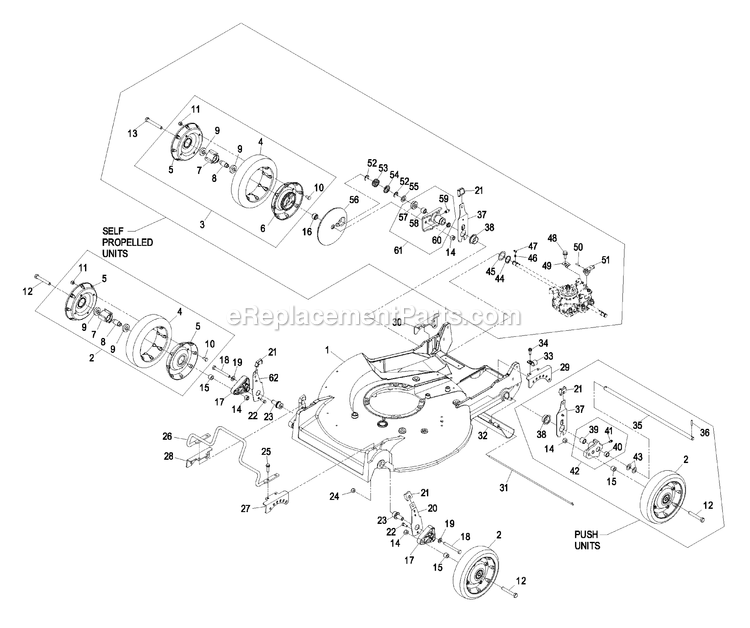 Deck And Wheel Assembly Diagram and Parts List for M216HSPC (510000-599999)(2005) Exmark Lawn Mower