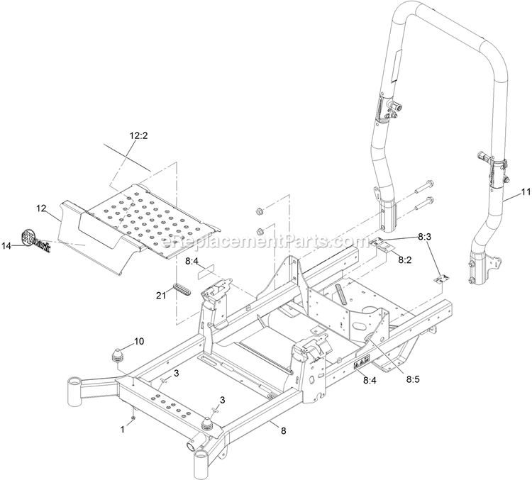 Main Frame Assembly Diagram and Parts List for RAE708GEM52300 (404314159-406294344)(2019) Exmark Lawn Mower