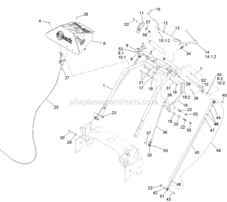 Handle Assembly Diagram and Parts List for TTS680PKC483E0 (316000000-399999999)(2016) Exmark Lawn Mower