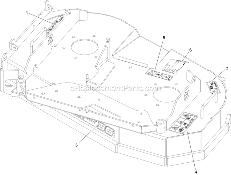 Deck With Decals Assembly Diagram and Parts List for STE600CKA36300 (404314159-406294344)(2019) Exmark Lawn Mower