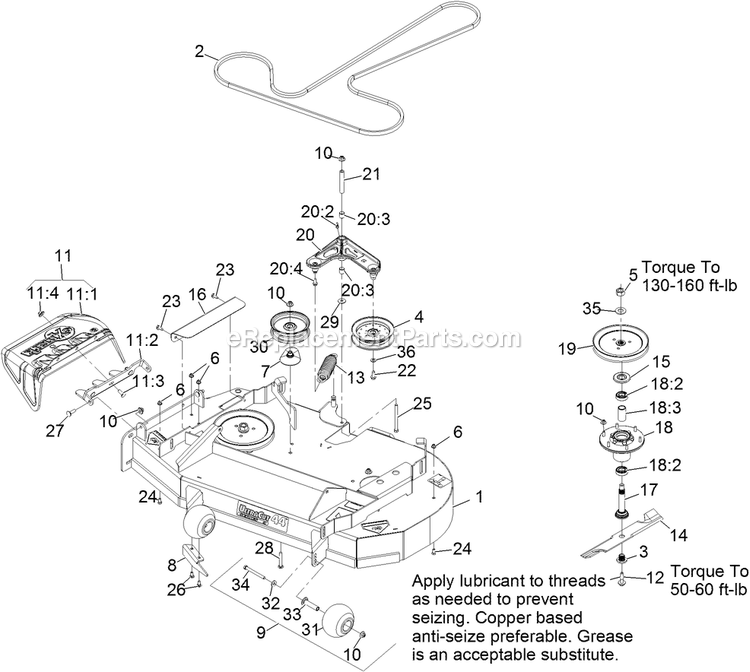 Deck Assembly Diagram and Parts List for PNS710KC443 (314000000-314999999)(2014) Exmark Lawn Mower