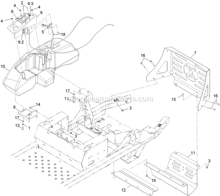 Controls Assembly Diagram and Parts List for PNE22KA482 (920000-999999)(2011) Exmark Lawn Mower