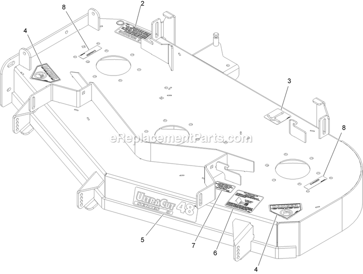 Deck With Decals Assembly Diagram and Parts List for PNS651KA483 (314000000-314999999)(2014) Exmark Lawn Mower