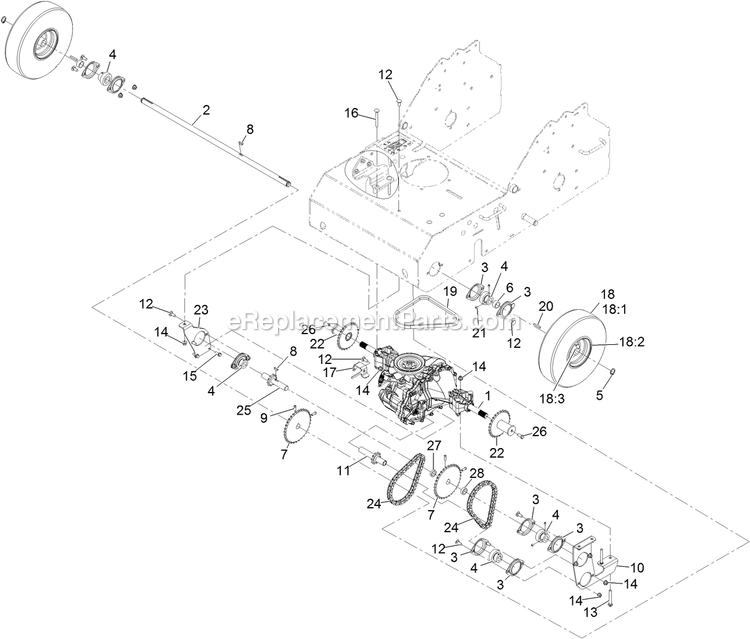 Drive Assembly Diagram and Parts List for ARS180KA21 (314000000-314999999)(2014) Exmark Aerator