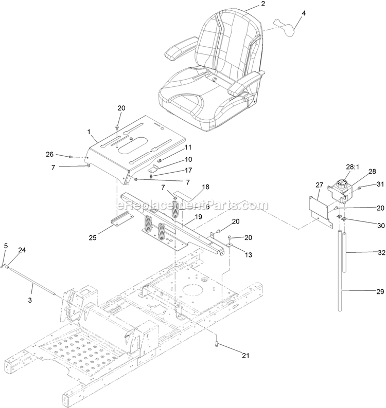 Seat Assembly (1) Diagram and Parts List for QSS725GKC50200 (315000000-315999999)(2015) Exmark Lawn Mower