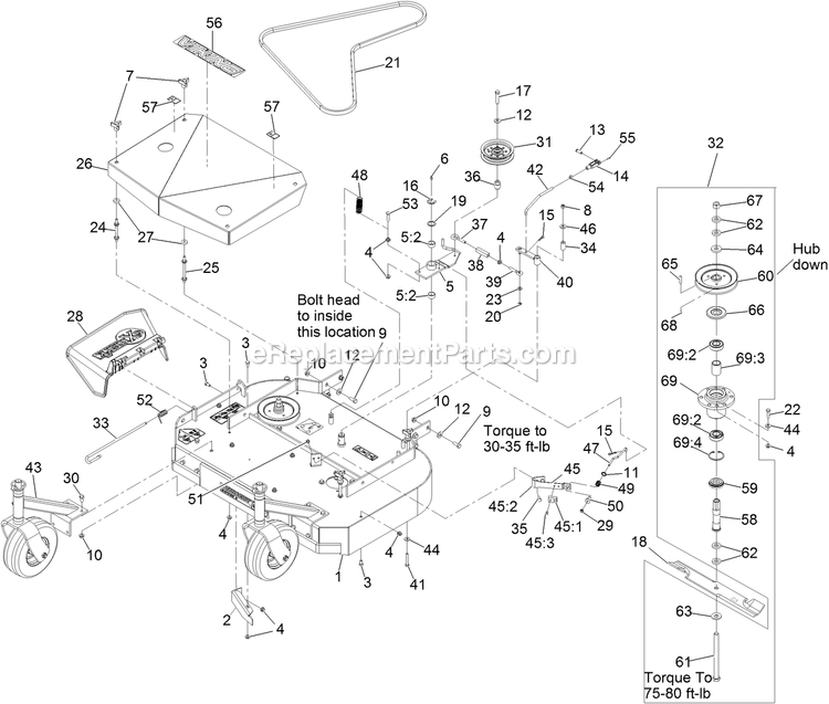 Deck Assembly Diagram and Parts List for VHS481GKA36200 (406294345-408644345)(2020) Exmark Lawn Mower