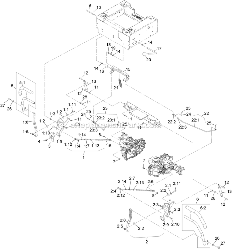 Motion Control Group Diagram and Parts List for QSP20BV443 (850000-919999)(2010) Exmark Lawn Mower