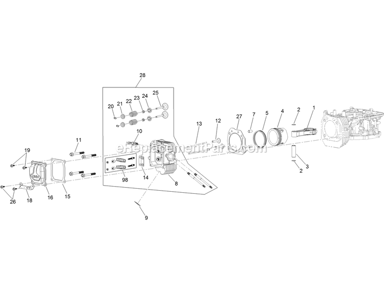 Piston And Cylinder Head Assembly Diagram and Parts List for QZE452CEM42100 (402082300-404314158)(2018) Exmark Lawn Mower