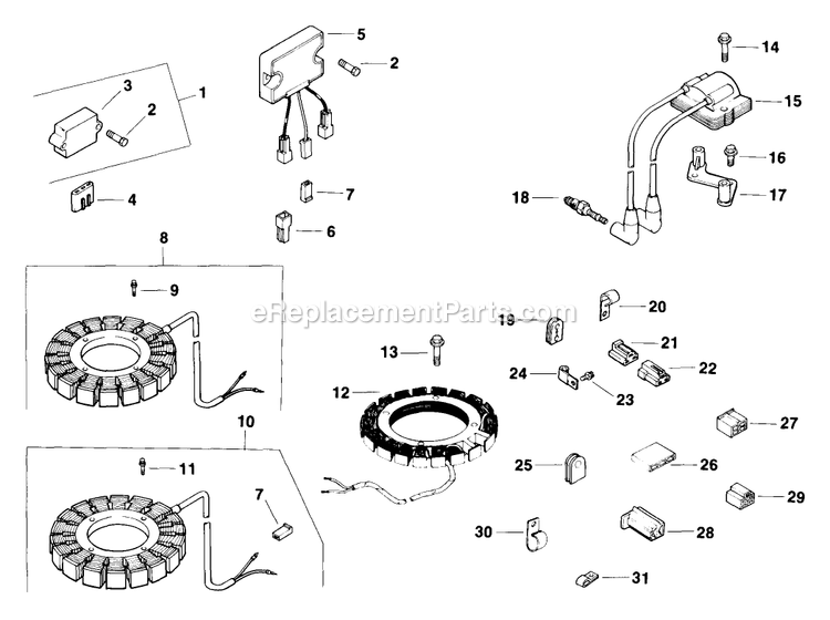 Ignition (1) Diagram and Parts List for TR-17K 70000 Exmark Lawn Mower