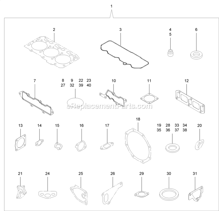Gasket Set Diagram and Parts List for LZS88CDYM96RW0 (402082300-404314158)(2018) Exmark Lawn Mower