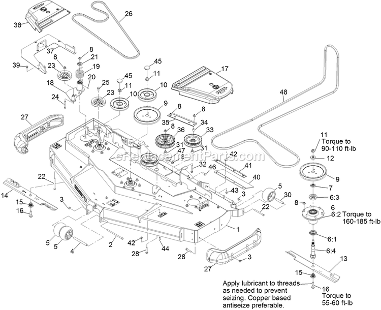 Deck Assembly Diagram and Parts List for LZS902DKU72R00 (316000000-399999999)(2016) Exmark Lawn Mower
