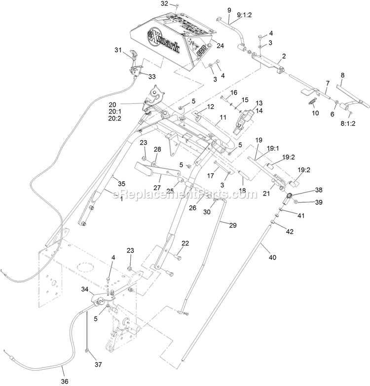 Ecs Upper Handle And Controls Diagram and Parts List for MGS481CKA48300 (406294345-408644345)(2020) Exmark Lawn Mower