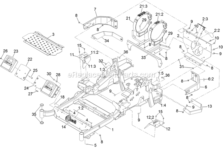 Main Frame Assembly Diagram and Parts List for LZS740PKC52400 (316000000-316999999)(2016) Exmark Lawn Mower