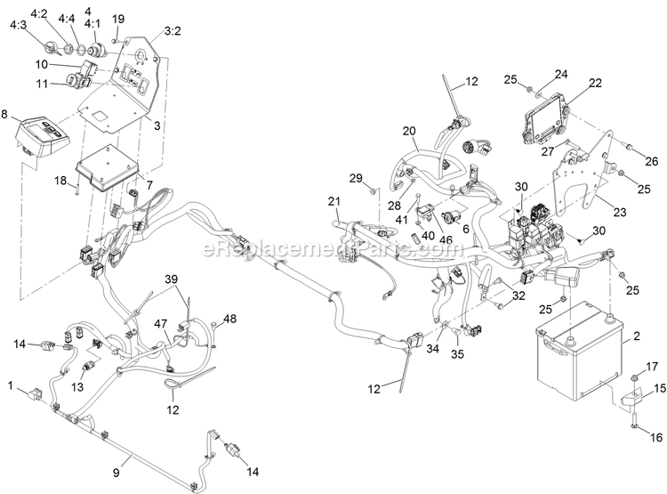 Electrical Assembly Diagram and Parts List for LZS80TDYM604W0 (406294345-408644345)(2020) Exmark Lawn Mower