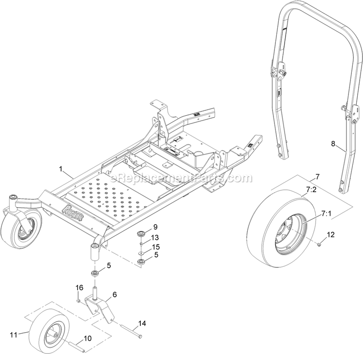 Main Frame Assembly Diagram and Parts List for PNE22KA482 (920000-999999)(2011) Exmark Lawn Mower