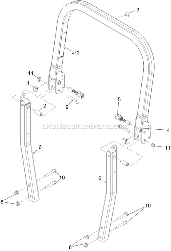 Roll-Over Protection System Assembly Diagram and Parts List for PNE651GKA48200 (316000000-399999999)(2016) Exmark Lawn Mower