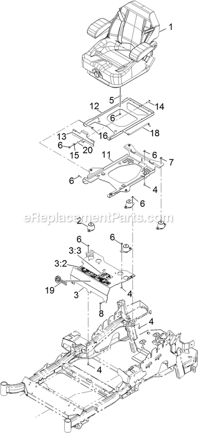 Seat Assembly Diagram and Parts List for LZX940KC726 (312000000-312999999)(2012) Exmark Lawn Mower