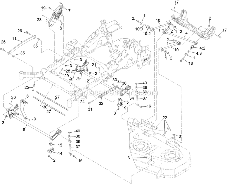 Deck Lift Assembly Diagram and Parts List for LZX801CKA606C1 (408644346-411294211)(2021) Exmark Lawn Mower