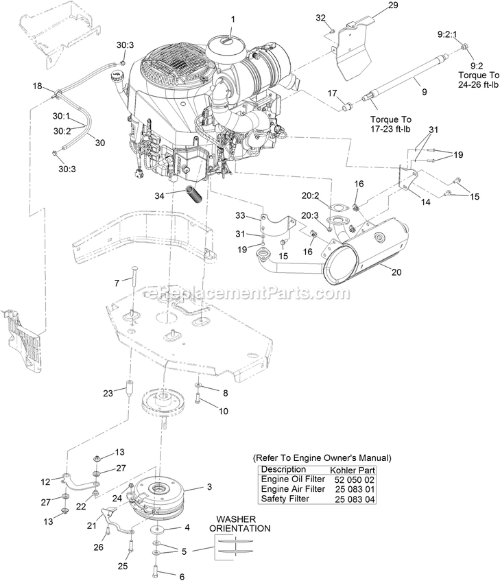 Engine Assembly Diagram and Parts List for LZX940EKC60RT0 (316000000-399999999)(2016) Exmark Lawn Mower