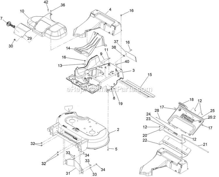 Deck, Frame, And Chute Assembly Diagram and Parts List for ECX180CKA30000 (408644346-411294211)(2021) Exmark Lawn Mower