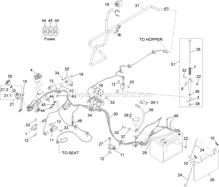 Electrical Assembly Diagram and Parts List for NV640KC (312000000-312999999)(2012) Exmark Lawn Mower