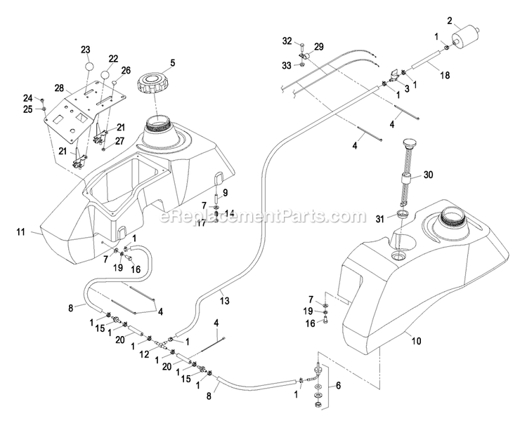 Fuel Group (1) Diagram and Parts List for LZ30KC665 (600000-669999)(2006) Exmark Lawn Mower