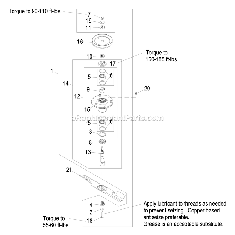 Spindle Assembly Diagram and Parts List for LZ28KA665 (670000-719999)(2007) Exmark Lawn Mower