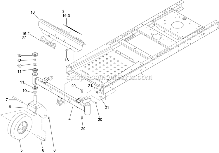 Main Frame Assembly Diagram and Parts List for QTE708GEM42100 (315000000-315999999)(2015) Exmark Lawn Mower