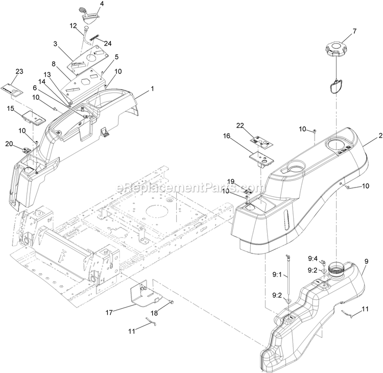 Controls And Fuel Tank Assembly Diagram and Parts List for QSS708GEM42200 (315000000-315999999)(2015) Exmark Lawn Mower