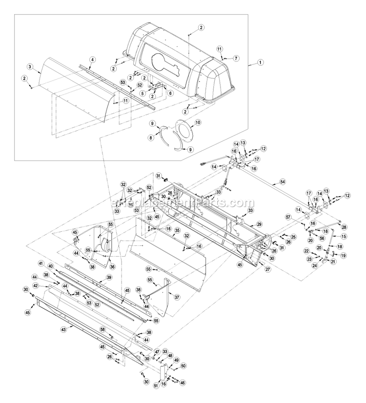 Hopper Assembly Diagram and Parts List for UVD72C (510000-599999)(2005) Exmark Lawn Tractor Accessories