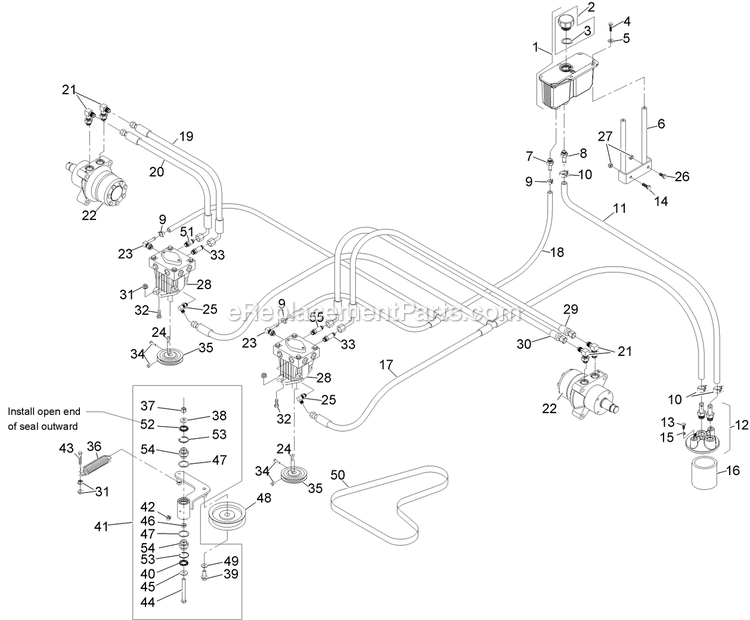 Hydraulic Group Diagram and Parts List for LCT23BV523 (720000-789999)(2008) Exmark Lawn Mower