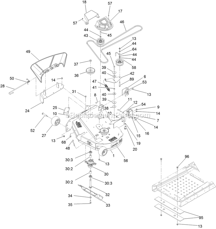 Deck Assembly Diagram and Parts List for QZE702GEM34200 (404314159-406294344)(2019) Exmark Lawn Mower