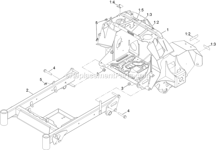 Main Frame Assembly Diagram and Parts List for STE600CKA363H1 (406294345-408644345)(2020) Exmark Lawn Mower