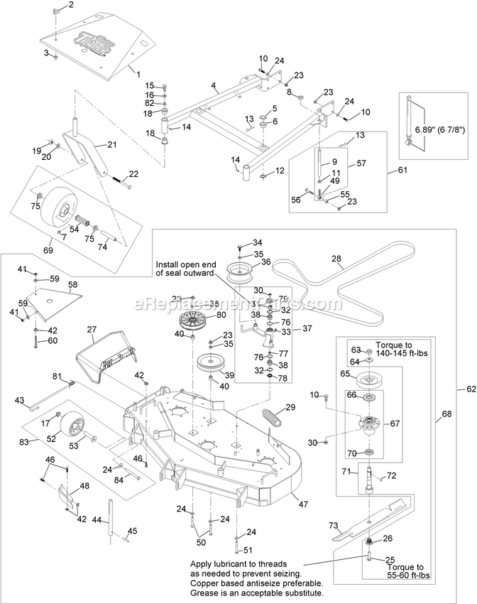 Mower Deck Assembly Diagram and Parts List for TTS600KAE483 (314000000-314999999)(2014) Exmark Lawn Mower