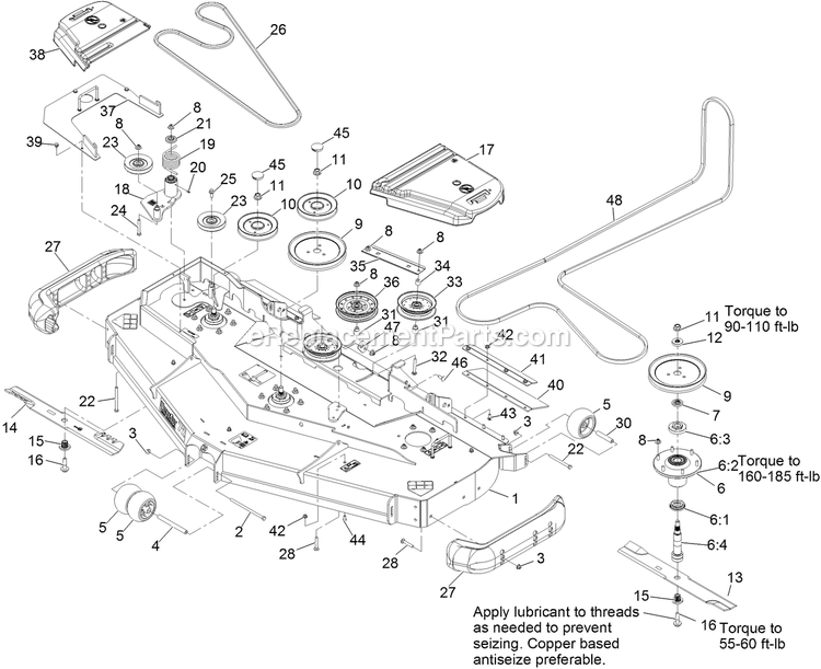 Deck Assembly Diagram and Parts List for LZS902DKU72R00 (315000000-315999999)(2015) Exmark Lawn Mower