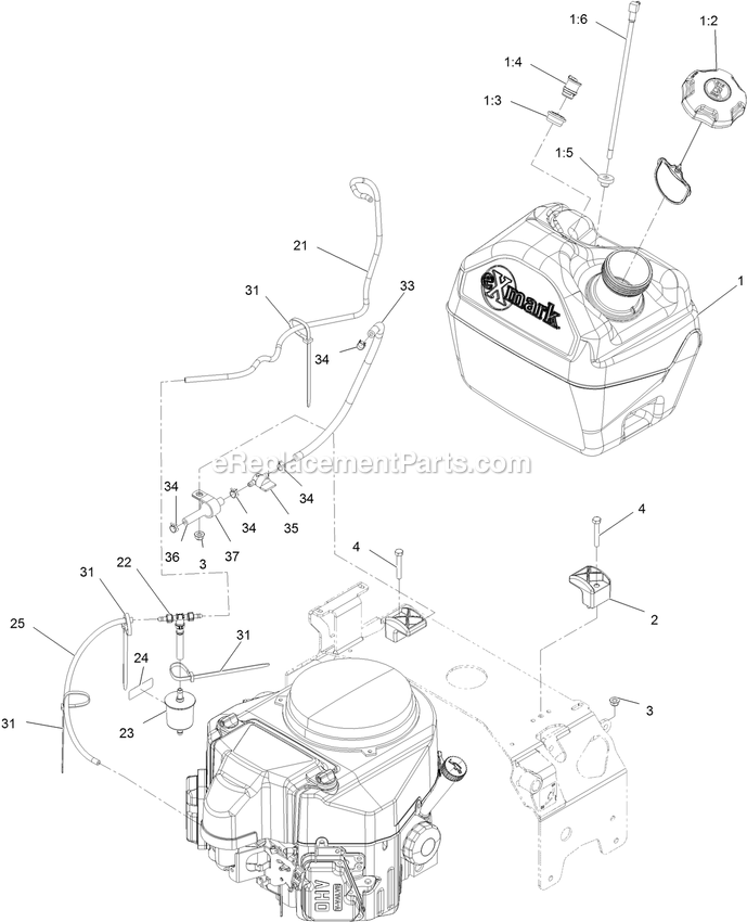 Fuel Assembly Diagram and Parts List for TTS600GKA483E0 (402082300-404314158)(2018) Exmark Lawn Mower