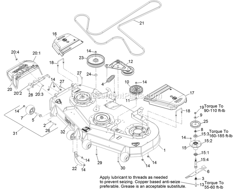 Deck Assembly Diagram and Parts List for LZX940KC606 (312000000-312999999)(2012) Exmark Lawn Mower