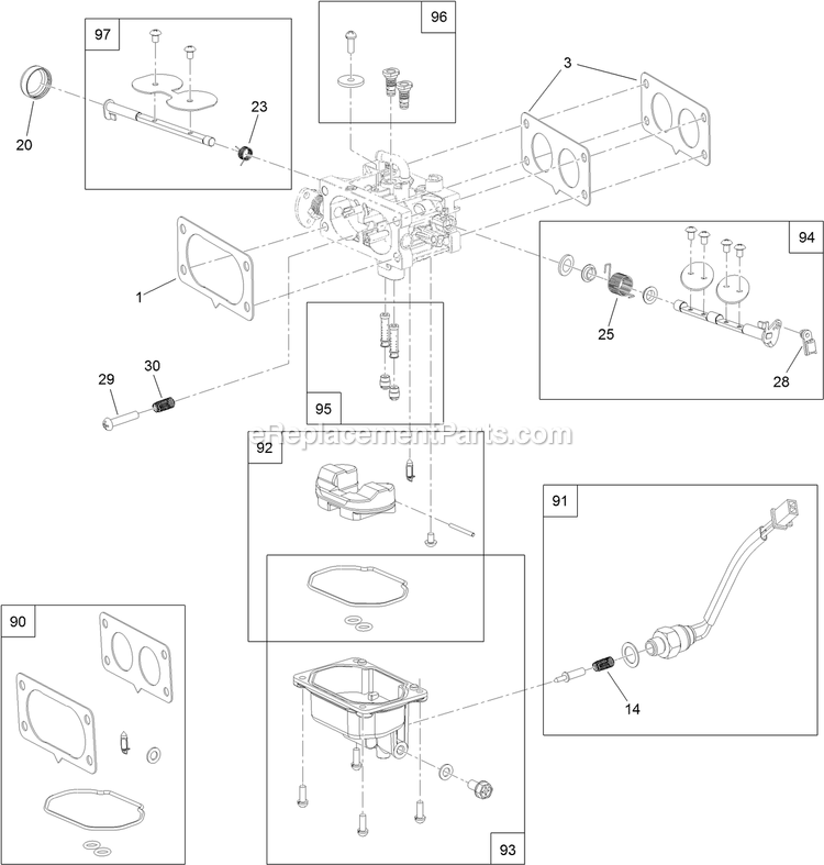 Carburetor Assembly Diagram and Parts List for RAS708GEM483C3 (404314159-406294344)(2019) Exmark Lawn Mower