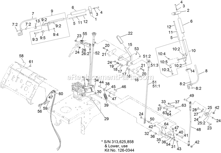 Controls Assembly Diagram and Parts List for VTX730EKC524 (313000000-313999999)(2013) Exmark Lawn Mower