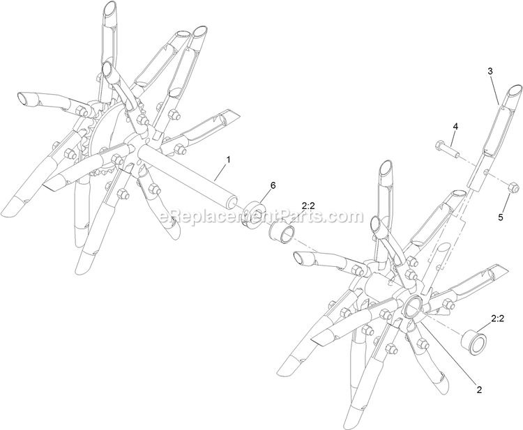 Rh Tine Wheel Assembly Diagram and Parts List for ARX541CKA30000 (406294345-408644345)(2020) Exmark Aerator