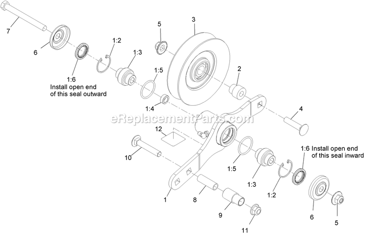Tightener Arm With Pulley Assembly Diagram and Parts List for LZDS902K605 (313000000-313999999)(2013) Exmark Lawn Mower