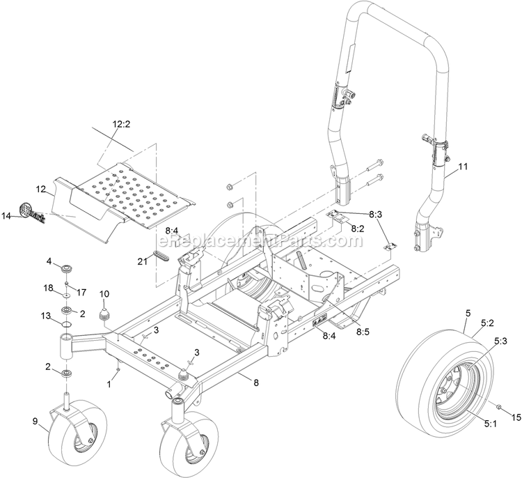 Main Frame Assembly Diagram and Parts List for RAE708GEM48300 (400000000-402082299)(2017) Exmark Lawn Mower