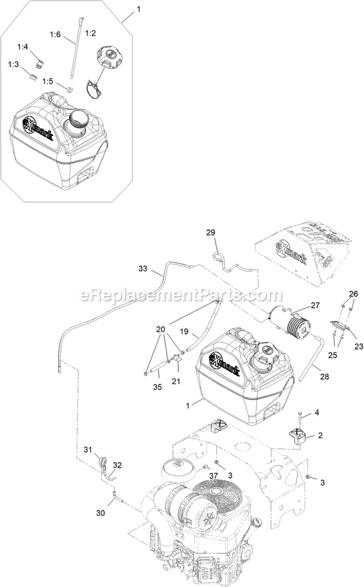 Fuel Assembly Diagram and Parts List for TTX691CKA52400 (408644346-999999999)(2021) Exmark Lawn Mower