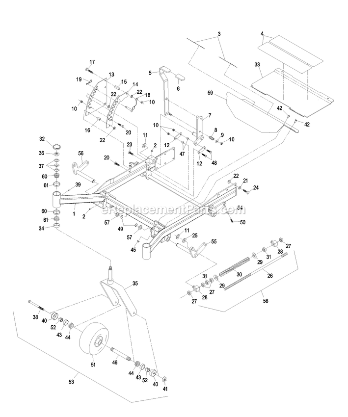Front Frame Group Diagram and Parts List for LZ20KC524AS (440000-509999)(2004) Exmark Lawn Mower