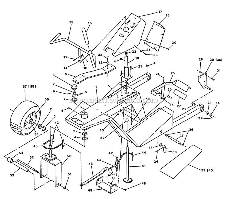 Rider Frame And Steering Diagram and Parts List for TR-17K 70000 Exmark Lawn Mower