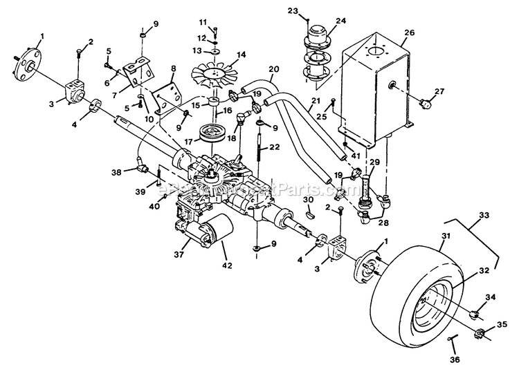Axle And Hydraulics Diagram and Parts List for TR-20KC (90000-101999)(1994) Exmark Lawn Mower