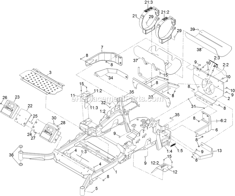 Main Frame Assembly Diagram and Parts List for LZS740PKC72400 (406294345-999999999)(2020) Exmark Lawn Mower