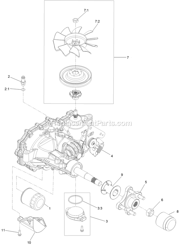 Rh Transaxle Assembly Diagram and Parts List for RAE691GKA48C00 (408644346-999999999)(2021) Exmark Lawn Mower