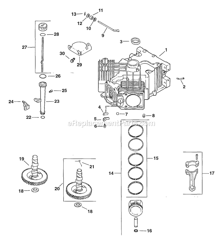 Crankcase Diagram and Parts List for TR-20KC (102000-114999)(1995) Exmark Lawn Mower