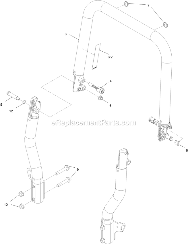 Roll-Over Protection System Assembly Diagram and Parts List for RAE708GEM52300 (404314159-406294344)(2019) Exmark Lawn Mower